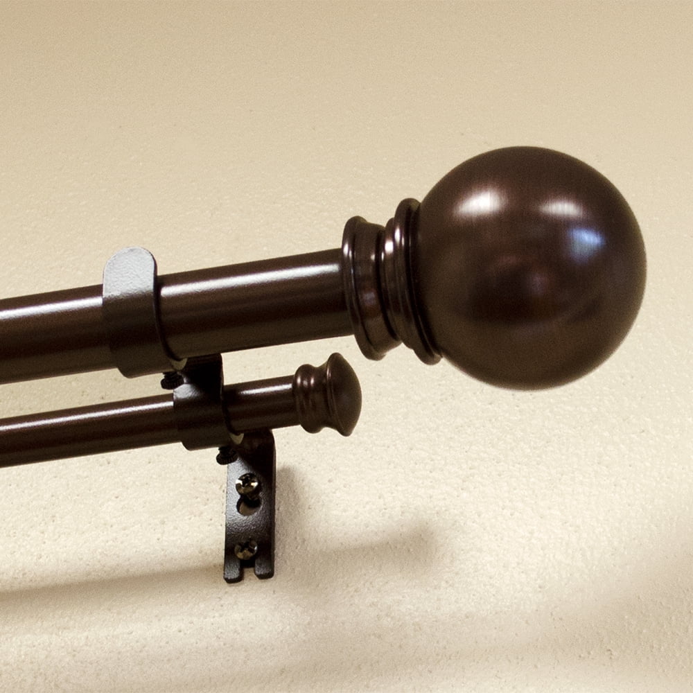 Lumino 1" and 5/8" Bronze Classic Ball Adjustable Double Curtain Rod Set, 42"-120"