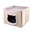 thumbnail image 2 of Cama de gato para gatos interiores escondite moderno antiinterráneo con cubo de almohadilla de rasguño semi completamente cerrada nido plegable cueva Beige, 2 of 8