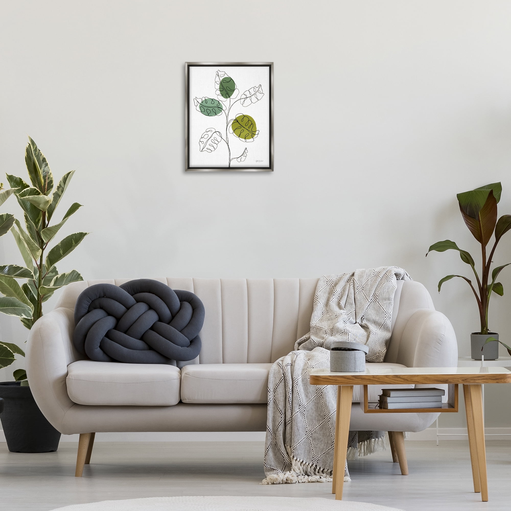 Stupell Industries Modern Garden Leaves Botanical & Floral Painting Gray Floater Framed Art Print Wall Art, 17 x 21