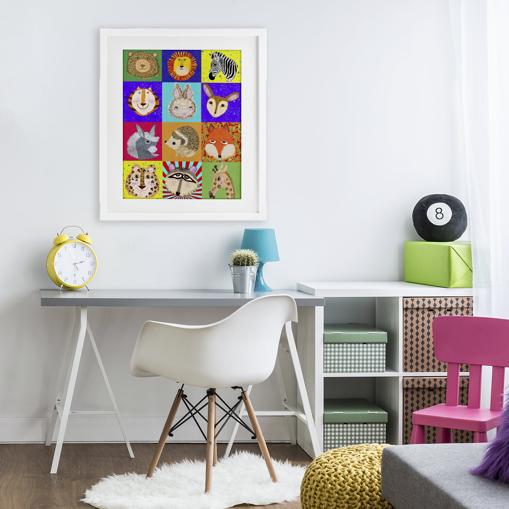 Furry Faces Animals White Framed Print Under Glass, design by Lynnda Rakos