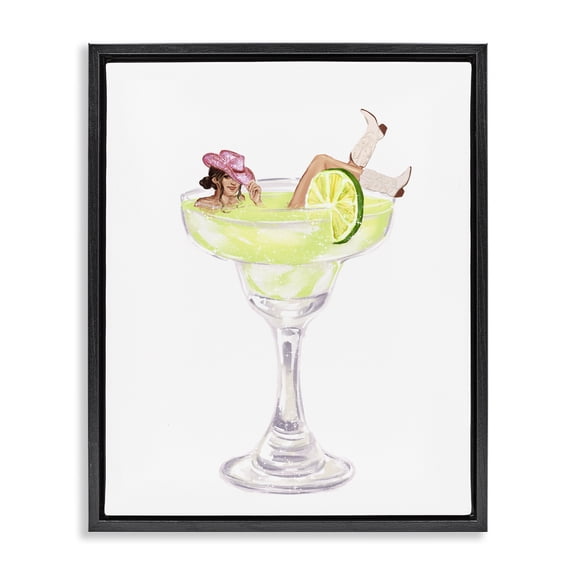 Stupell Industries Southwestern Cowgirl Lounging in Cocktail Black Floating Frame Canvas Art, 17 x 21, by Ziwei Li