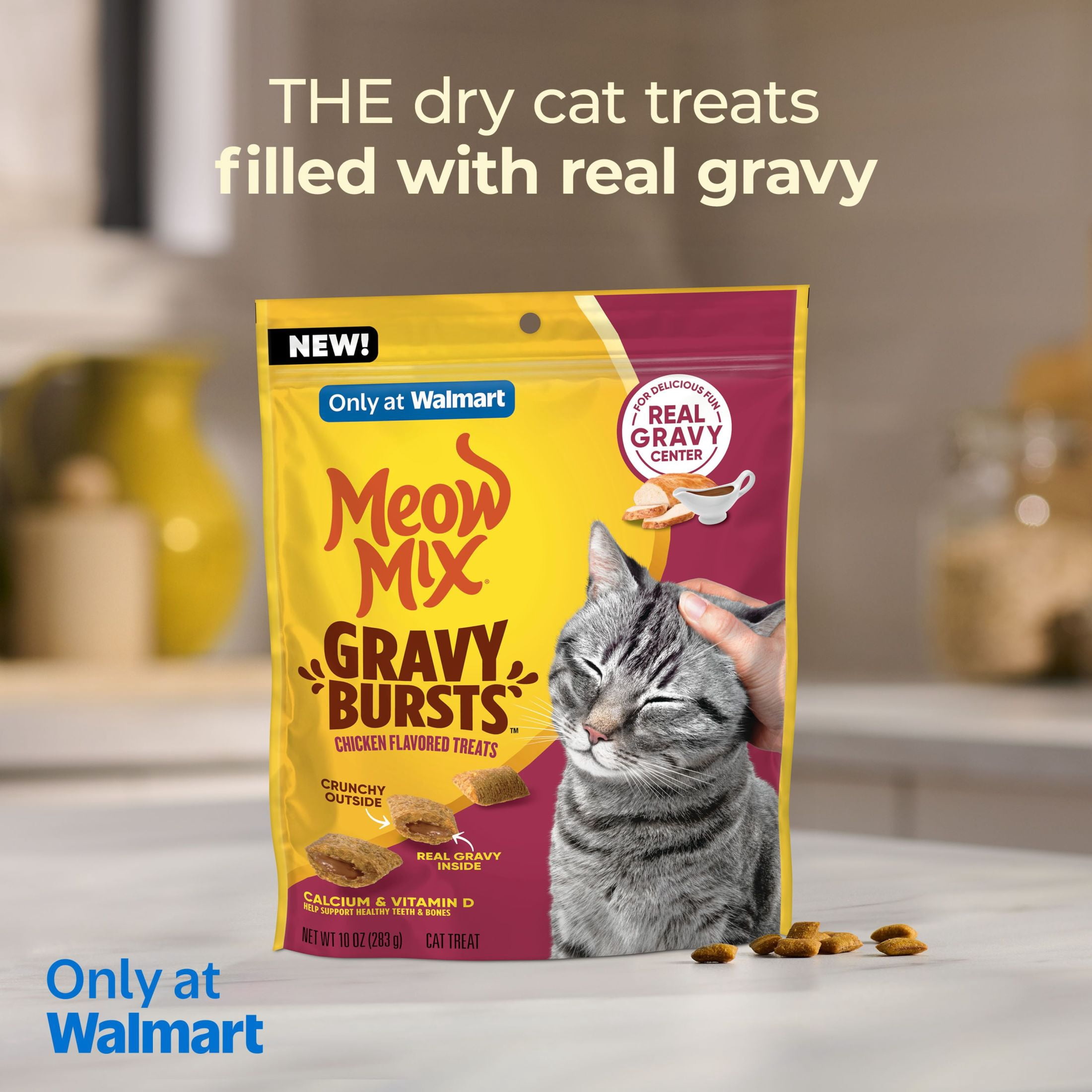 Meow Mix Gravy Bursts Chicken Flavored Cat Treats, 10 oz Bag