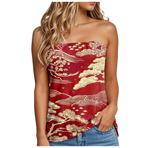 GEWSEY Women Sexy Tube Top Summer Y2K Going Out Double Lined Basic Tank Top (Red, XXL)