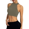 thumbnail image 1 of Débardeur Sans Manches à Col Ras du Cou, Tricot Côtelé, Court, pour Femmes, Vert Olive, m, 1 of 7