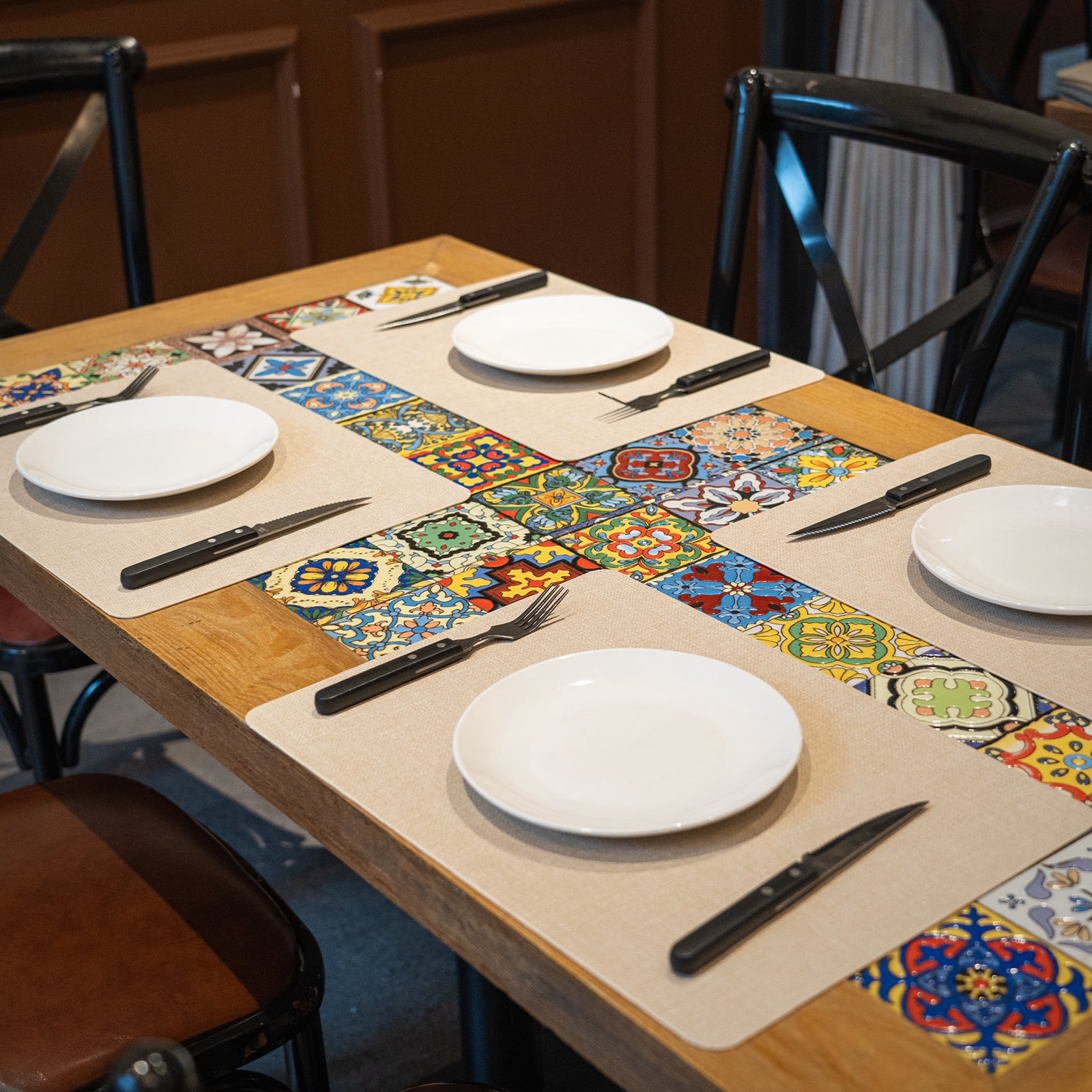 PROMATTOO Faux Leather Placemats Set of 6,Heat Resistant Dining Table Mats,17”x12”,Ivory Beige