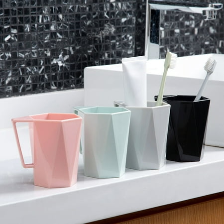 

XWQ Mouthwash Cup Unbreakable Geometric Shape Compact Handle Mouthwash Couple Cup for Bathroom