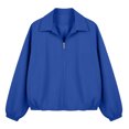 thumbnail image 7 of Xinoom Women Zip Up Cropped Bomber Jacket, Point Collar Long Sleeve Balloon Cuffs Loose Casual Outer Coat, Lightweight Streetwear Outerwear Navy,M, 7 of 7