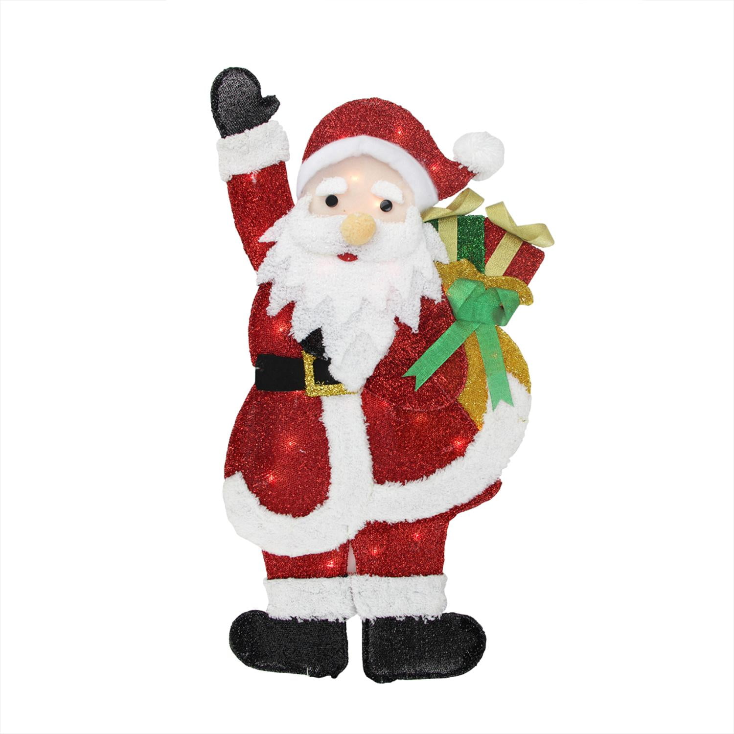 32 Lighted Tinsel Waving Santa With Gift Christmas Outdoor