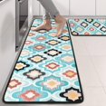 thumbnail image 2 of Kitchen Rugs Sets Of 2,Blue Geometric Flower Diamond Pattern Anti Fatigue Kitchen Mat Rugs Non Slip Washable,Decorative Kitchen Floor Mats for Kitchen,Sink,Laundry,17"x47"+17"x47", 2 of 5