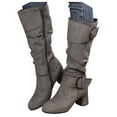 thumbnail image 3 of WEAIXIMIUNG Bottines Mode Femme Solide Automne Hiver Semelle Épaisse Talons Carrés Fermeture Éclair Mi-Hauteur Bout Rond Chaussures, 3 of 7