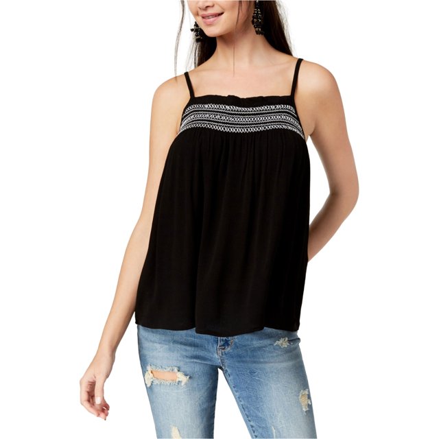 Ultra Flirt Womens Ikeddi Smocked Tank Top, Negro, X-Large Ultra Flirt Camiseta sin mangas