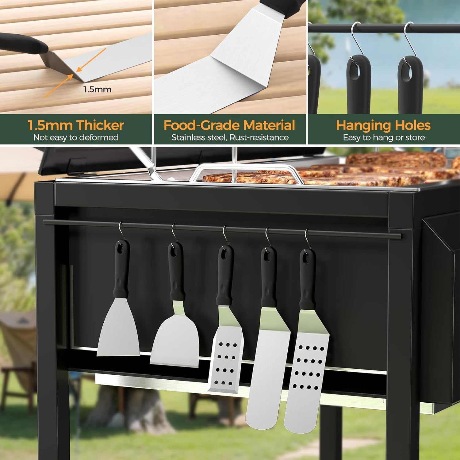 28-Piece Professional Griddle Accessories Kit for Blackstone & Camp Chef. Includes 2 Basting Covers, Enlarged Spatulas & Press for Ultimate Flat Top Grill Mastery