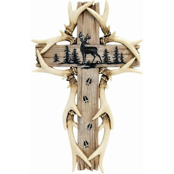 Rustic Woodland Theme Deer Antler Wall Hanging Cross Spiritual Wall Art Cabin Decoration Religious Cross Gift