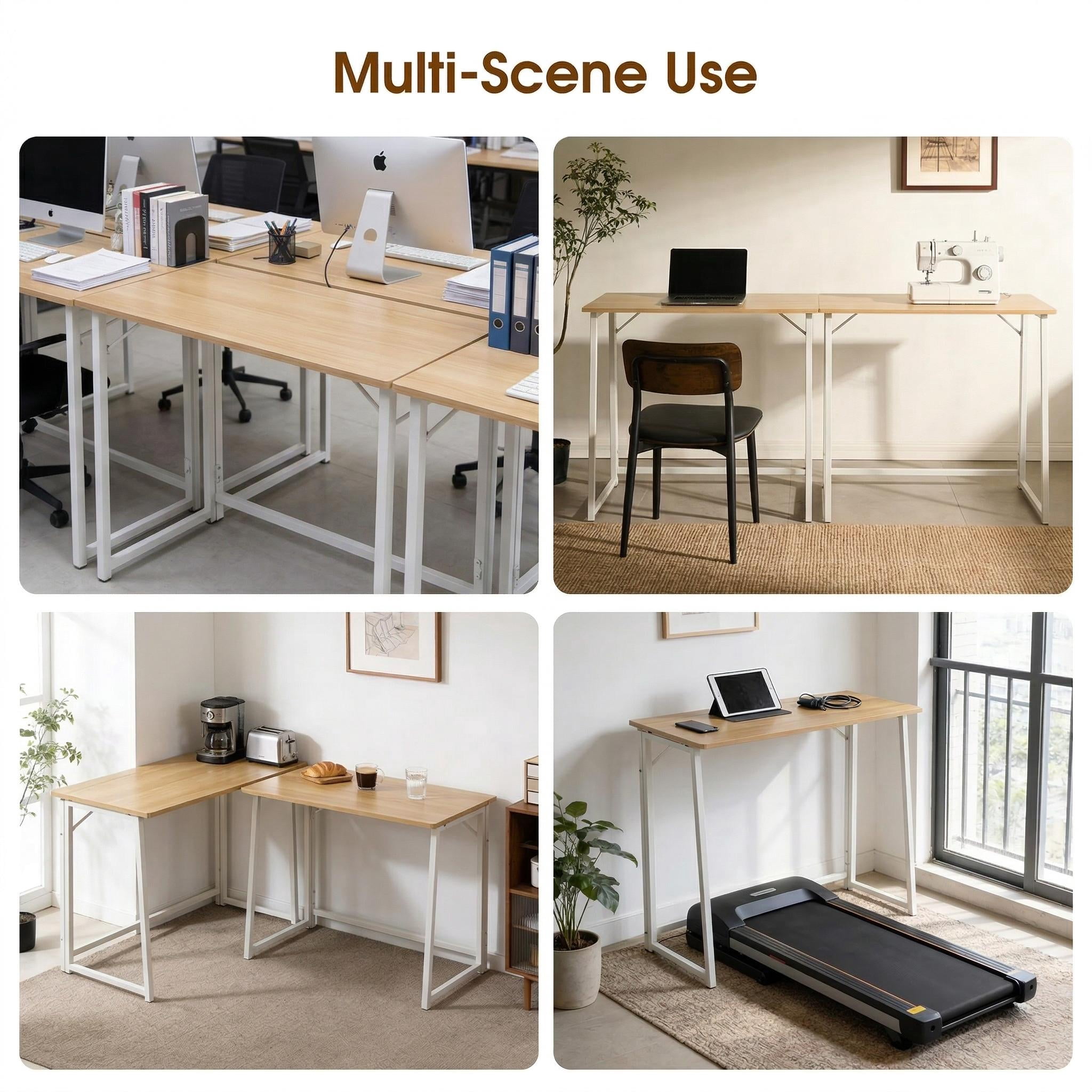 Homy Casa Folding Desk for Home Office, 31.5 Inch Compact Foldable Computer Writing Table, Portable Craft Sewing Table for Small Spaces, Oak