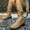 #233-Khaki, variant on Women's Fashion Casual Boots, Crinkle Stacked Design with Solid Color Round Toe, Chunky Low Heel Knee-High Winter Ankle Boots for Daily Wear and Leisure