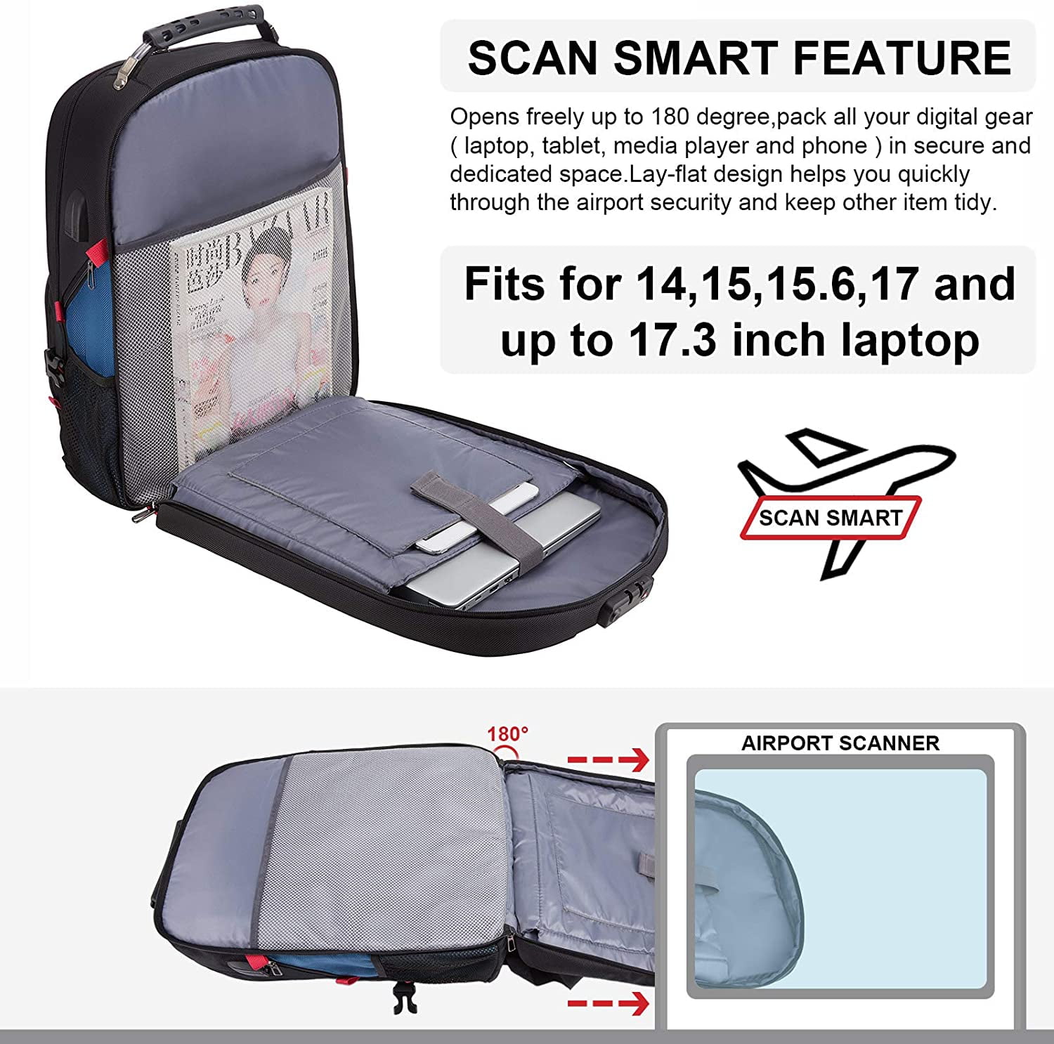 Lovevook Men Travel Backpack, Waterproof Laptop Bag 17", Anti-Thelf Work Bag College Book Bag Teacher Backpack with Lock
