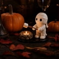 thumbnail image 6 of BingTong Fall Harvest Tealight Candle Holder, Resin Mummy & Scarecrow Figurine with Roasting Corn Marshmallow Stick, Mini Bonfire Base Halloween Thanksgiving Desktop Decor Ornament, 6 of 6