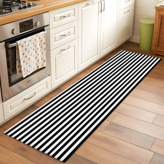 Black and White Stripes Runner Rugs 2x6 ft Geometric Modern Minimalist Nordic Style Washable Hallway Rugs Non-Slip Floor Mats Absorbent Carpet Bedside Runners for Bedroom Kitchen Laundry Room