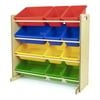 Humble Crew Children Wood and Plastic Toy Storage Racks with 12 Bins, Multi-Color