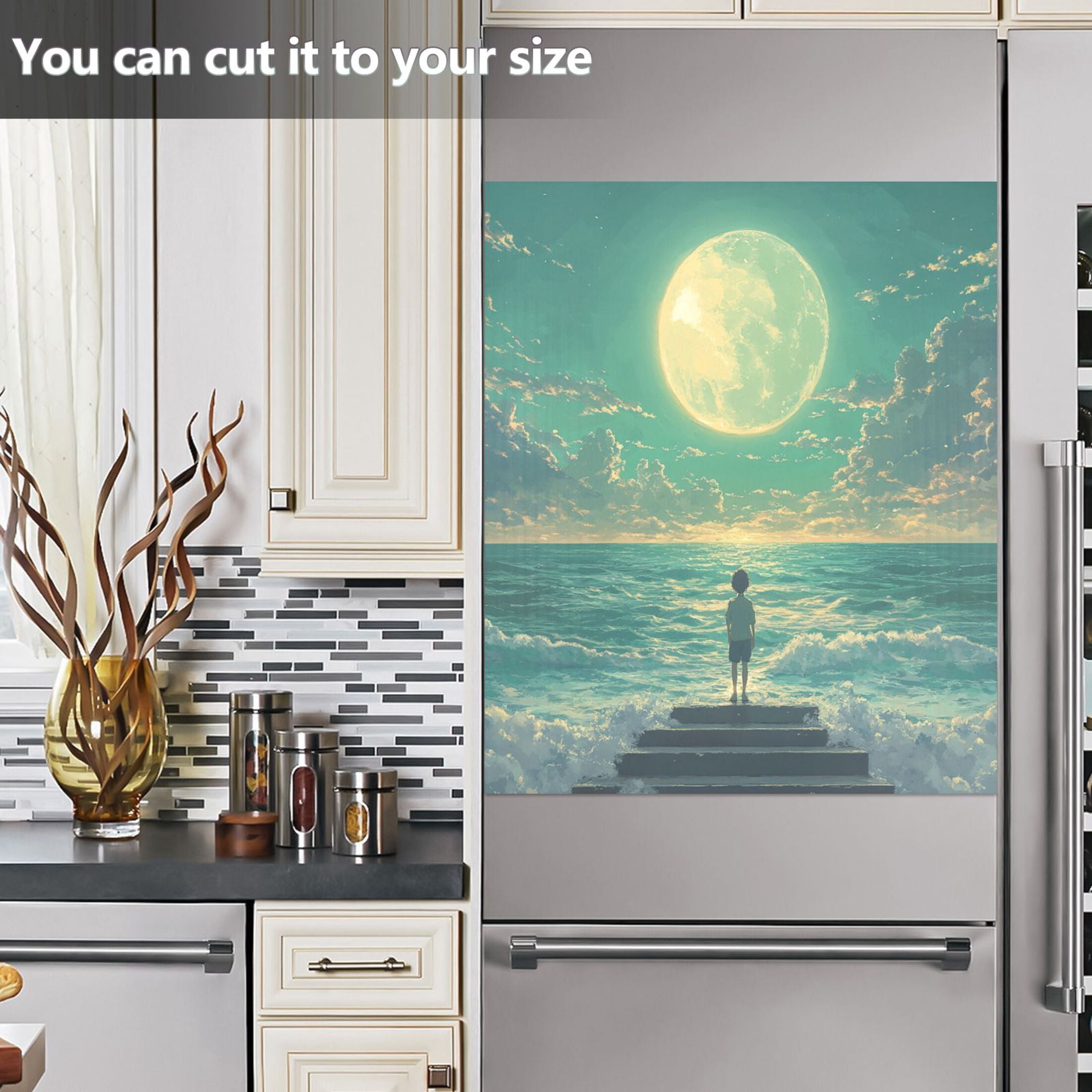 Dishwasher Magnetic Sticker 23x26 Inch Refrigerator Magnetic Sticker Washing Machine Magnetic Sticker Kitchen Panel Magnetic Sticker Home Decor Boy Moon Sea