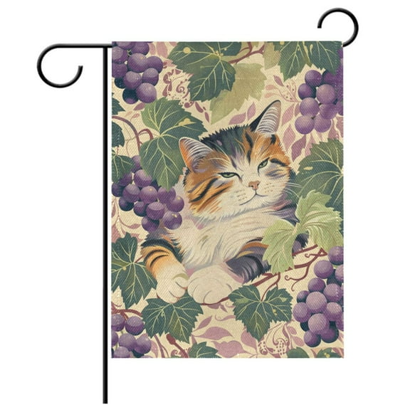 Ryvnso Cat in Grapes Garden Flag 12x18 Inch Double Sided Seasonal Yard Decoration