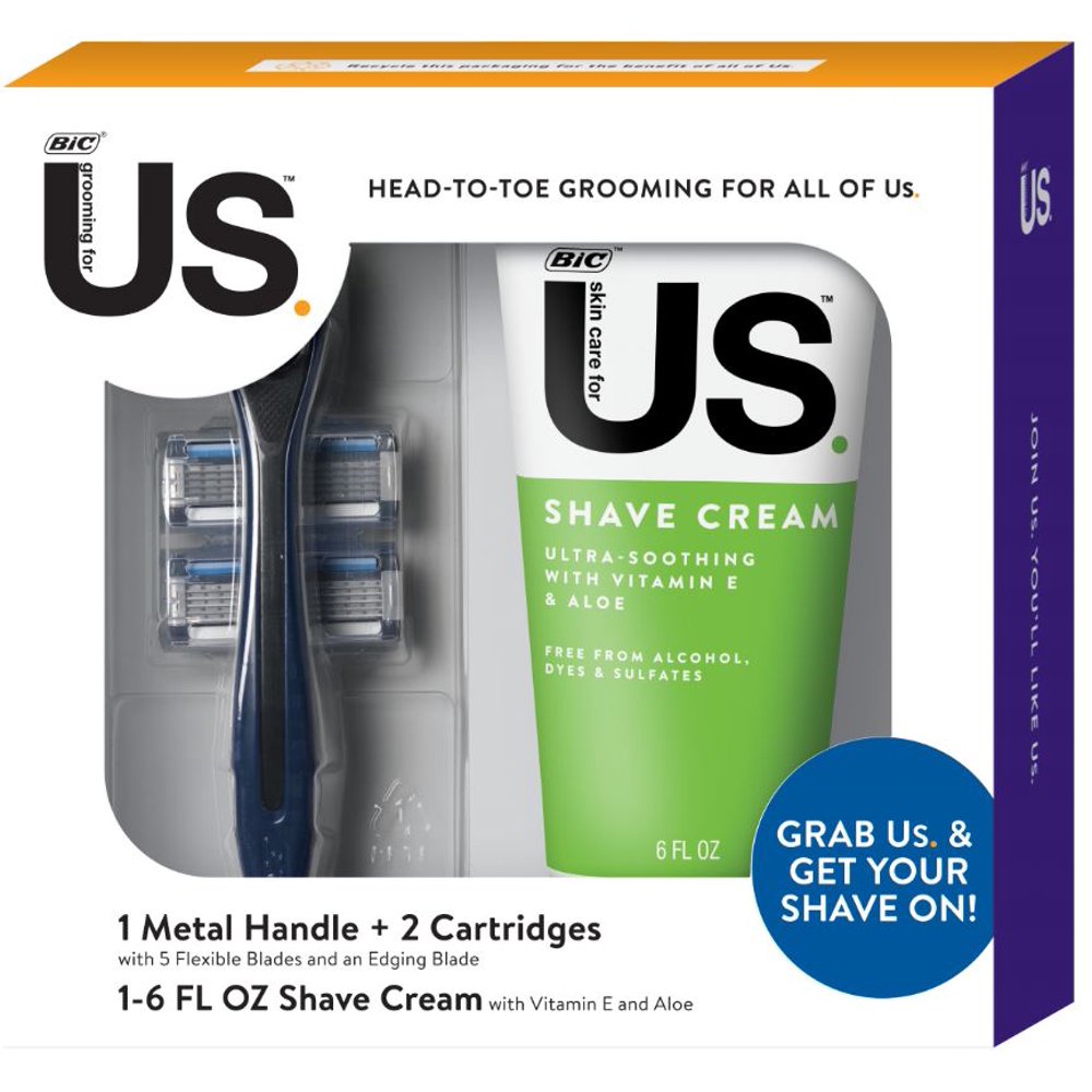BIC Us Razor Gift Set, 1 Handle, 2 Cartridge's and UltraSoothing Shave