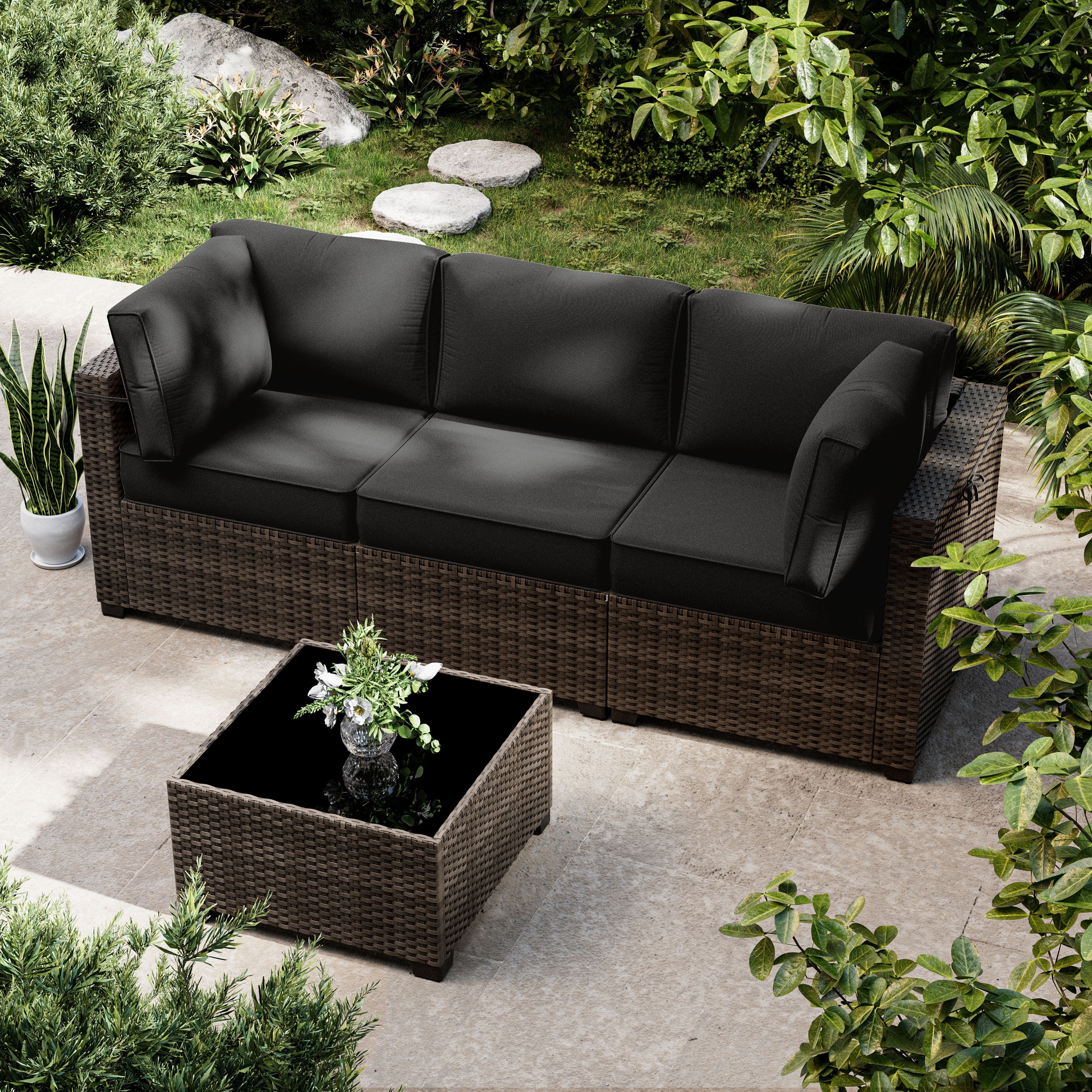 Snubbull 8 Pcs 25.6" x 23.6" Cushion Covers for Patio Furniture, Outdoor Waterproof Cushion Slipcovers Replacement with Zipper, Black