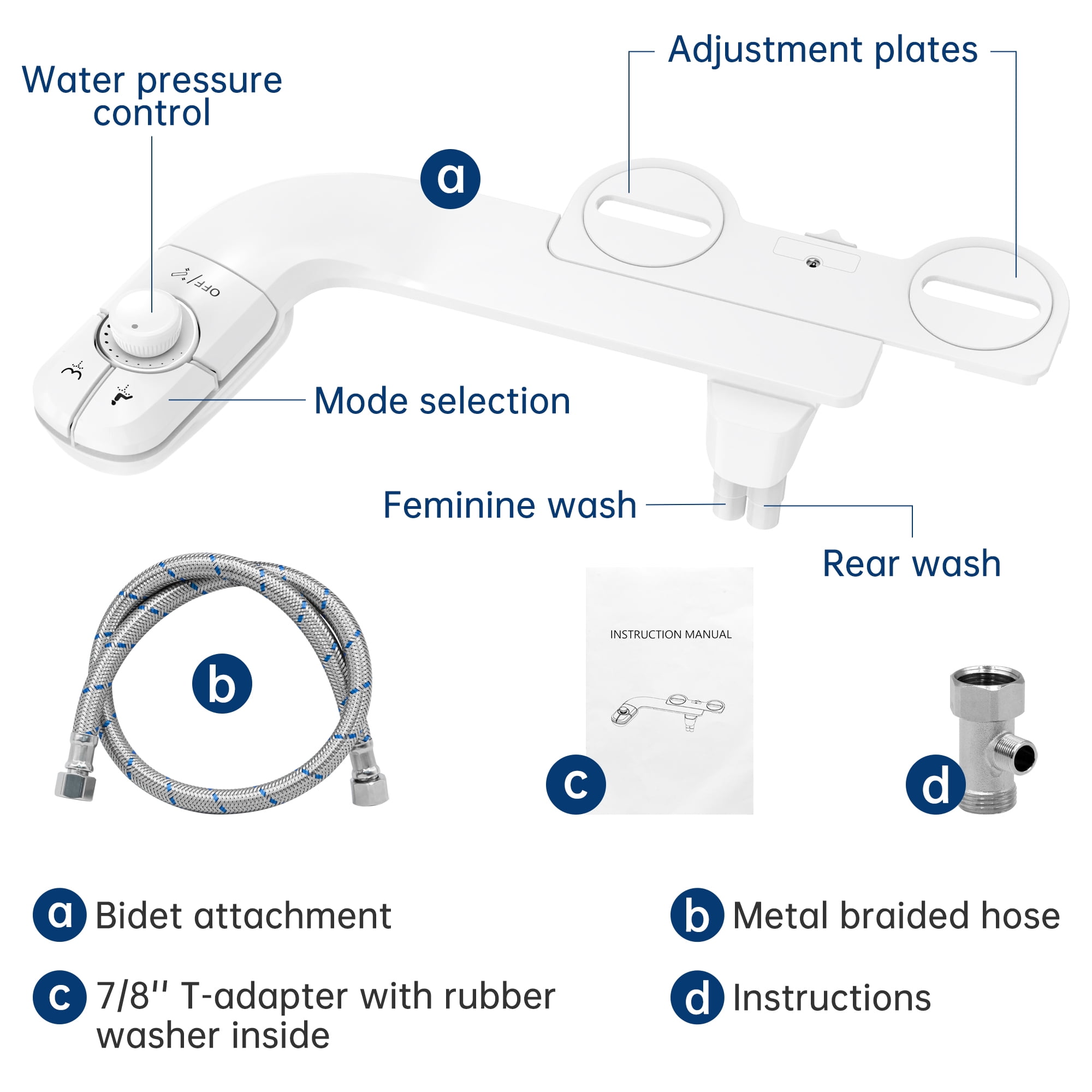 Bidet Attachment for Toilet, Self Cleaning Dual Nozzles, Adjustable Water Pressure, Feminine & Rear Wash, Non-Electric Fresh Water Bidet Toilet Seat Attachment B017