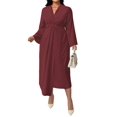 thumbnail image 3 of Wedding Guests Dresses Women Formal Maxi Dress Plus Size Twist Front V-Neck Wrap Cocktail Dress Evening Party Red XL, 3 of 8
