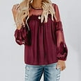 thumbnail image 2 of Fall !gakvbuo Women Fashion Lace Patchwork Long Sleeve Blouse Casual Loose Tops T-Shirt, 2 of 9