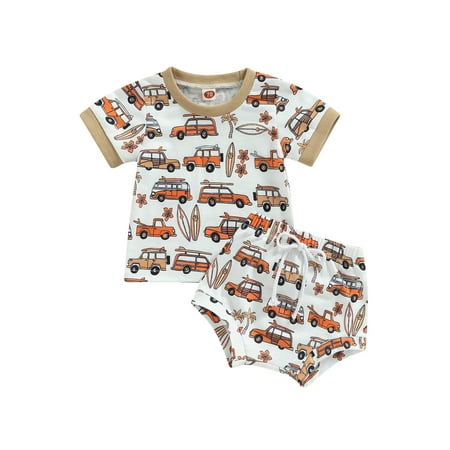 

Bagilaanoe 2pcs Toddler Baby Boy Short Pants Set Short Sleeve Print T Shirt Tops + Shorts 6M 12M 18M 24M 3T Kids Casual Summer Outfits
