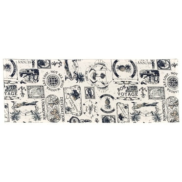 Travelogue Navy Shell Pattern on White Reversible 54 Inch Dining Table Runner