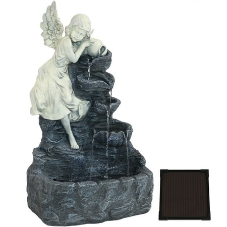 Water Features Sale Sunnydaze Angel Falls Solar Battery Backup Water Fountain with LED Light, Outdoor Garden and Patio Waterfall Feature, 29-Inch Tall ()