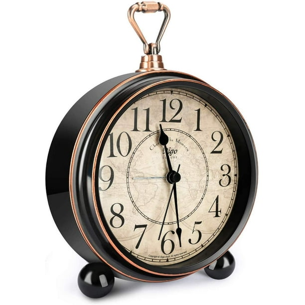 Saytay Classic Retro Alarm Clock Bed Battery Operated Desk Metal Silent For Bedrooms Non Ticking Black Excluded Com Saytay Classic Retro Alarm Clock Bed, Alarm Clock Old Fashioned