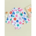 thumbnail image 2 of Arvbitana Toddler Baby Girls Rash Guard Swimsuit Floral Print Long Sleeve Romper Swimwear Crew Neck Zipper Sunsuit Infant Summer Bathing Suit Beach Wear 3M-3T, 2 of 9