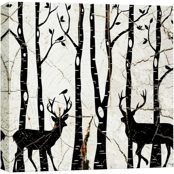 wall26 Canvas Print Wall Art Wood Ring Effect Forest Deer Silhouette Nature Wilderness Wood Panels Modern Art Farmhouse/Country Expressive Multicolor Warm for Living Room, Bedroom, Office - 12"x