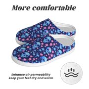 Rateoe Blue Skull Flower Print Women's Men's Cotton Knit Slippers Lightweight Memory Foam Indoor House Shoes with Anti-Skid Sole-40/41