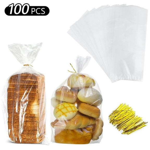 Tripumer 100 Pcs Bread Bags with Ties Bulk Bread Bags Clear Bread Loaf Packing Bags Bread Loaf Bags Plastic Bakery Bags for Homemade Loaves and Bakery Owners