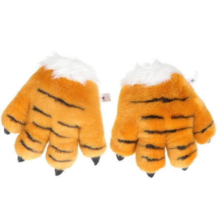 

1 Pair Tiger Claw Gloves Plush Gloves Warm Winter Gloves Tiger Role-play Props