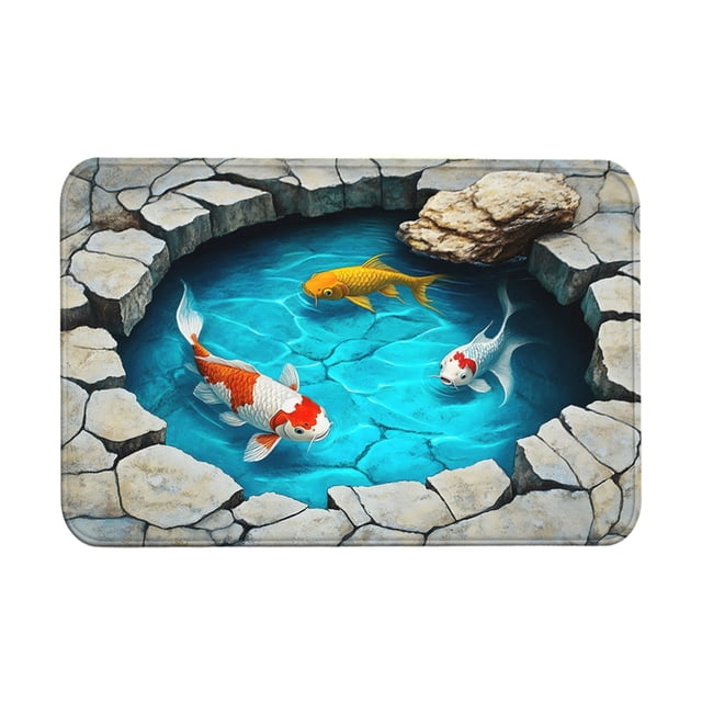 Vwrxbz 3D Visual Bath Mat Non Slip Crystal Velvet Optical Illusion Floor Mat Carp Fish Print Absorbent Bathroom Rug 50x80cm