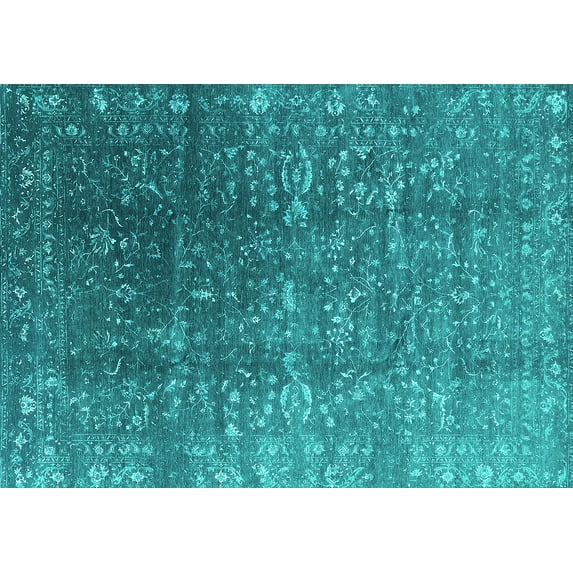 Ahgly Company Machine Washable Indoor Rectangle Oriental Turquoise Blue Industrial Area Rugs, 5' x 7'