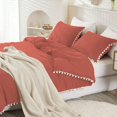 thumbnail image 5 of DNG Luxury 1 Piece Pom Pom Plain Pattern Comforter Set, 800 Thread Count, 100% Egyptian Cotton, White Vintage Pom-Pom Fringe Super Soft (Oversized Super King Size Brick Red Color), 5 of 9