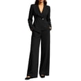 thumbnail image 2 of MLCDZ Women's 2 Piece Business Casual V Neck Long Sleeves Suit Set Blazer and High Waisted Wide Leg Loose Pants Dressy Work Office Outfits for Women, 2 of 9