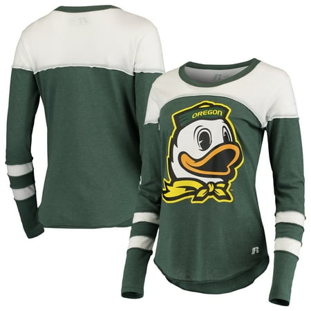 Women's Russell Athletic Heathered Green Oregon Ducks Yoke Tunic Long Sleeve T-Shirt