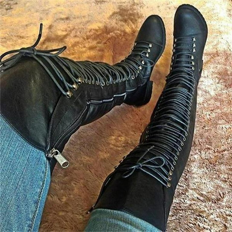 PMUYBHF Ankle Boots for Women No Heel Classic Lace up Women S Boots Outdoor Low Heeled Round Toe Shoes Western Women S Boots Single Pull Lace Womens