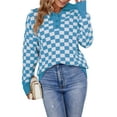thumbnail image 2 of hirigin Women Spring Autumn Knitwear, Checkerboard Print Long Sleeve Lapel Button Loose Sweater Tops, 2 of 7
