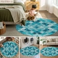 thumbnail image 6 of Teal Blue Diamond Washable Area Rug&nbsp;5 ft Modern Geometric Lines Vintage Soft Round&nbsp;Rugs for Living Room, Non Slip Carpet for Bedroom&nbsp;Entryway Dining Room, 6 of 9