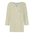 thumbnail image 5 of Breezora Henley Style V Neck Shirt Women Seven Sleeve Button Down Top with Chest Pocket for Casual Outings and Weekend Brunch S Size Beige, 5 of 5