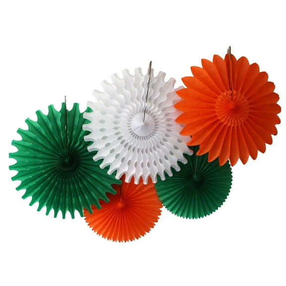 Devra Party Irish Green, White, and Orange Large Tissue Paper Fan Decorations, 13 and 18 Inches (5 Piece)