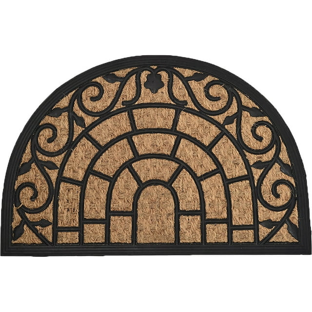 Sheltered Half Round Front Door Mat Harry Natural Braided Coir Coco Rubber Rug 24x16